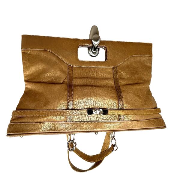 Y2K BCBGMaxazria Structured 3-Way Handbag Bronze Metallic Leather Minimalist - Picture 4 of 10